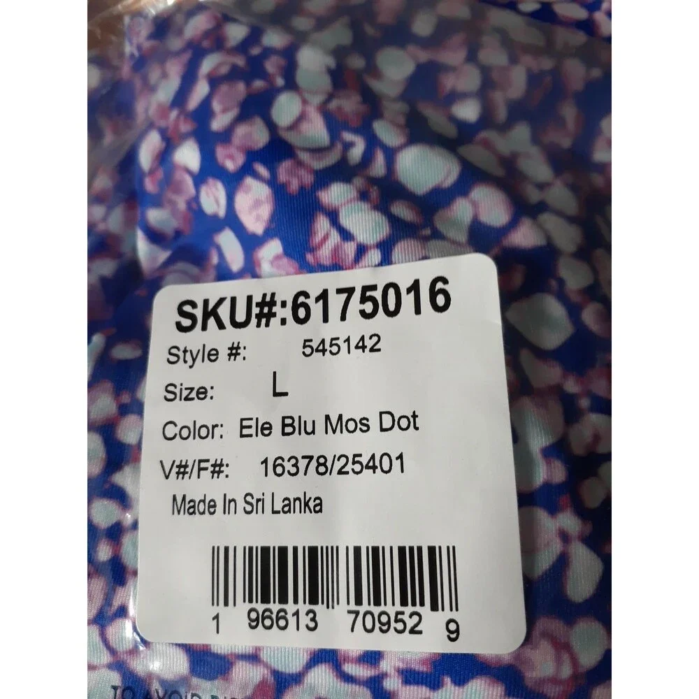 new $38 lands end swimsuit Girls Slim L Chlorine Resistant electric blue mosaic